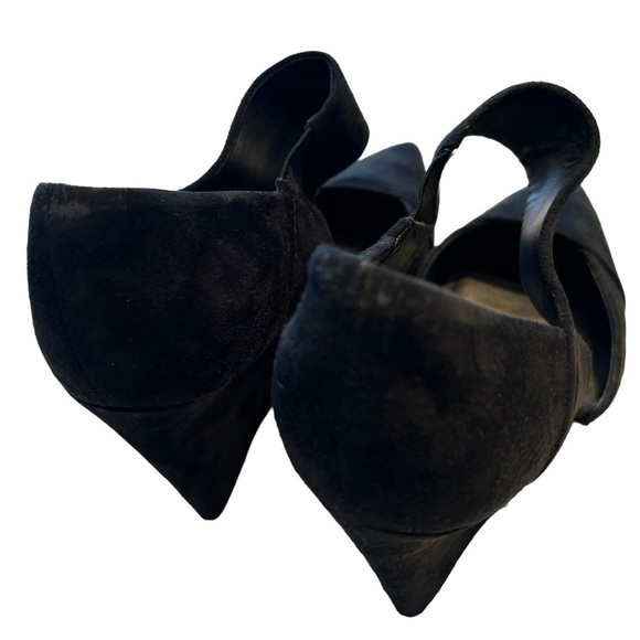 Tory Burch Saray Black Suede Leather Pointed Toe Strapped Wedges Size 7 - Picture 7 of 10